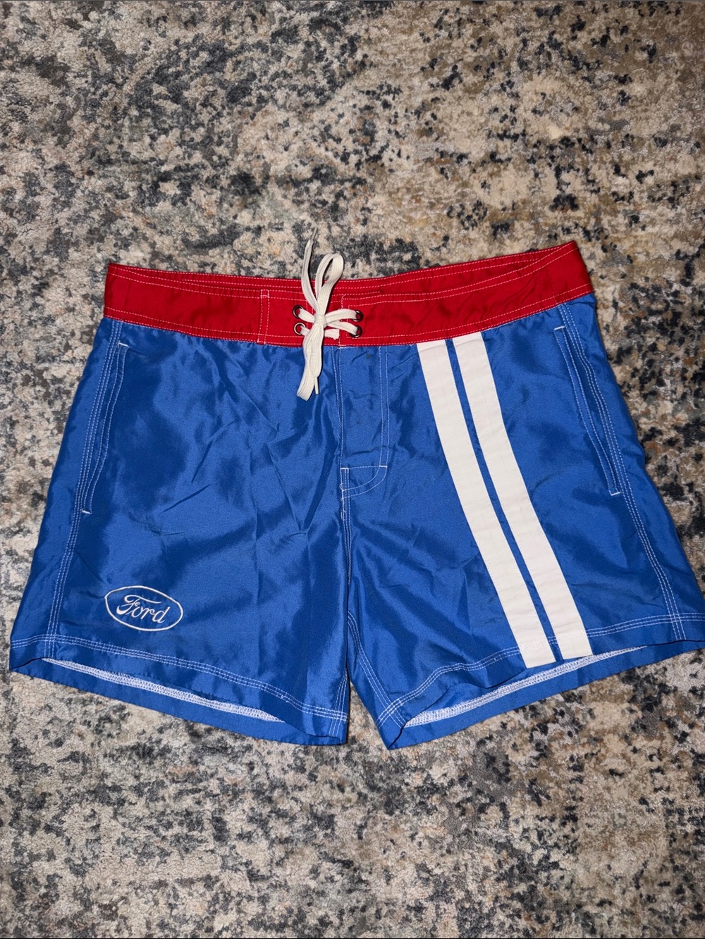 Ford Pacsun Blue Shorts with Red Waistband and White Stripes